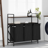 Laundry Basket 3 Compartments with Shelves Brown Oak 859084