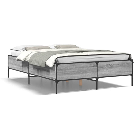 ZNTS Bed Frame Grey Sonoma 140x190 cm Engineered Wood and Metal 3279810
