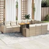 10 Piece Garden Sofa Set with Cushions Beige Poly Rattan Acacia 3327425