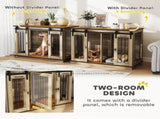 Dog Crate Furniture for Large Dogs, Double Dog Cage for Small Dogs, with Sliding Doors - Oak Tone T3398P376406