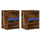 ZNTS Bedside Cabinets with LED Lights 2 pcs Smoked Oak Engineered Wood 852042