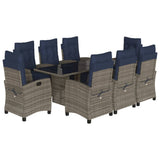 9 Piece Garden Dining Set with Cushions Grey Poly Rattan 3212933