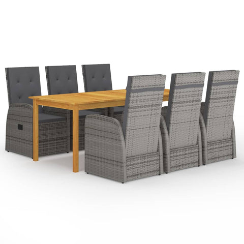 ZNTS 7 Piece Garden Dining Set with Cushions Grey Poly Rattan 3095283