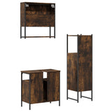 3 Piece Bathroom Furniture Set Smoked Oak Engineered Wood 3214697