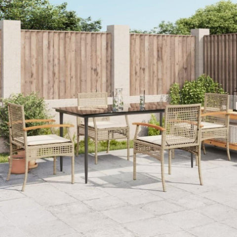 ZNTS 5 Piece Garden Dining Set with Cushions Beige Poly Rattan 3213627