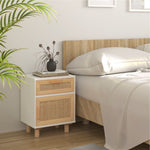 ZNTS Bedside Cabinets 2 pcs White Solid Wood Pine and Natural Rattan 345607