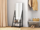 Free Standing Dressing Mirror, Rolling Full Length Mirror on Wheels with Adjustable Angle, Storage T3398P343255