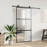Sliding Door with Hardware Set Black 102.5x205 cm Tempered Glass 3375876