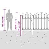 Garden Fence Gate with Arched Top Grey 400 x 100 cm Steel 42008955