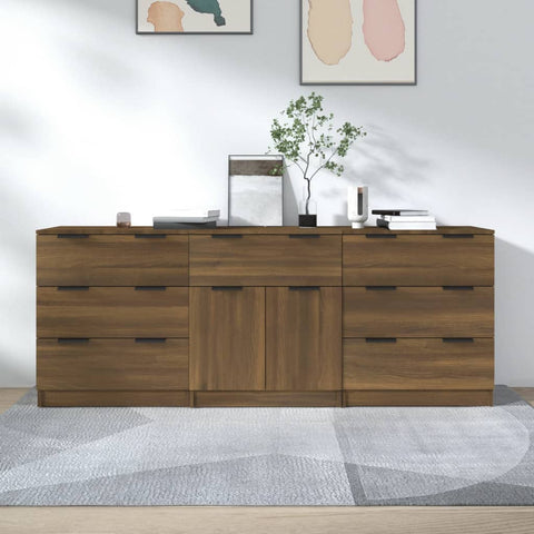 3 Piece Sideboards Brown Oak Engineered Wood 3115803
