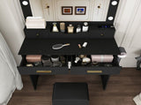 Makeup Vanity Desk with 9 Hollywood Bulbs,with a large mirror, featuring 4 drawers and 1 open W1196P519991