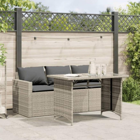 2 Piece Garden Dining Set with Cushions Light Grey Poly Rattan 366334
