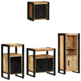 Bathroom Furniture Set 4 pcs Brown and Black Solid Mango Wood 3305638