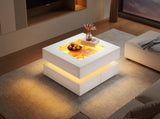 Highgloss Coffee Table with 3 drawers, LED lights, Square Centre Table with glass tabletop, Sofa N605P374075W