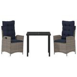 Garden Dining Set with Cushion 3 pcs Grey and Black Rattan 3380575