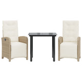 3 Piece Bistro Set with Cushions Beige Poly Rattan 3212577