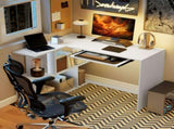 L-Shaped Corner Desk, Computer Desk with Keyboard Tray and Open Shelves, White Wood Effect T3398P552641