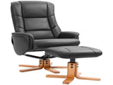 Rocking Recliner Chair with Footstool, PU Leather Recliner Armchair with Wood Base, Upholstered T3398P423900
