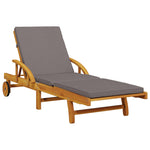 ZNTS Sun Lounger with Cushion and Table Solid Wood Acacia 3206363