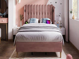 Upholstered Double with USB and Type-C Charging, Frame with Wooden Slatted Frame, Teenager N601P288478R