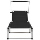 44333 Folding Sun Lounger with Roof Aluminium and Textilene Black