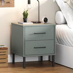 ZNTS Bedside Cabinet with Metal Legs Grey Solid Wood Pine OSLO 350974