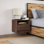 ZNTS Wall-mounted Bedside Cabinet with LED Lights Brown Oak 852073