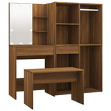 Dressing Table Set with LED Brown Oak Engineered Wood 3114106