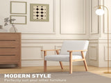 Accent Chair Wood Frame with Thick Linen Cushions Wide Seat Armchair Home Furniture Bedroom Office T3398P328296