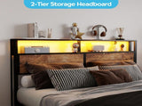 135cm190cm Double Metal Bed Frame with RGB Smart LED Lights & Storage Headboard, Heavy Duty 363kg T6135P515768