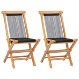 Garden Chair Set of 2 Black, Natural Wood Teak wood, Polyester rope 49363
