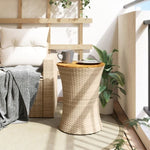 ZNTS Garden Side Table Drum Shape Beige Poly Rattan and Solid Wood 368298