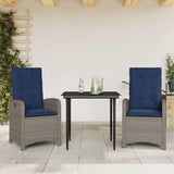 3 Piece Garden Dining Set with Cushions Grey Poly Rattan 3212430