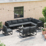 Garden Sofa Set with Cushion 11 pcs Black Aluminium 3378879
