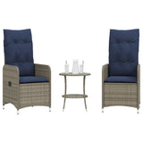 Reclining Garden Chairs 2 pcs with Table Grey Poly Rattan 365694