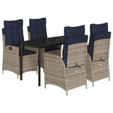 5 Piece Garden Dining Set with Cushions Grey Poly Rattan 3213307