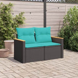 Garden Sofa with Cushions 2-Seater Black Poly Rattan 366035
