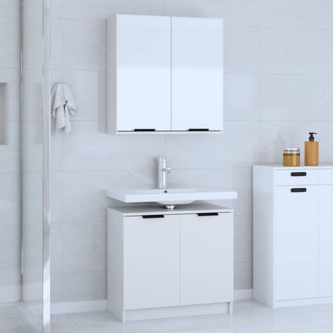 ZNTS 2 Piece Bathroom Cabinet Set White Engineered Wood 3115860