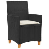 Garden Chairs with Cushions 2 pcs Black Poly Rattan&Solid Wood 368717