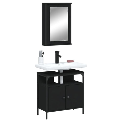ZNTS 2 Piece Bathroom Furniture Set Black Engineered Wood 3214775