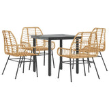 5 Piece Garden Dining Set Brown Poly Rattan Glass 3334542