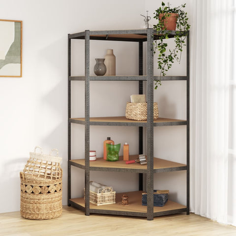 5-Layer Heavy-duty Corner Shelf Grey Steel&Engineered Wood 152881