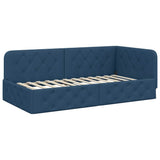 Corner Bed Frame with Headboard Blue 100 x 200 cm Fabric 42016510
