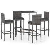 5 Piece Garden Bar Set with Cushions Poly Rattan Grey 3095416