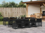 9 Piece Garden Dining Set with Cushions Black Poly Rattan 3211639