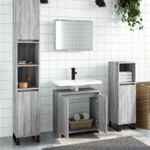 ZNTS 2 Piece Bathroom Furniture Set Grey Sonoma Engineered Wood 835698