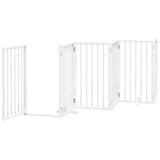 Dog Gate with Door Foldable 9 Panels White 450 cm Poplar Wood 3155538