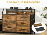 Bedroom Chest of Drawers, Industrial 5 Fabric Drawer Dresser with Open Shelf for Living Room, Rustic T3398P342302