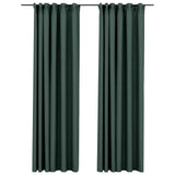 Linen-Look Blackout Curtains with Hooks 2 pcs Green 140x245 cm 321190