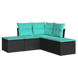 5 Piece Garden Sofa Set with Cushions Black Poly Rattan 3217717